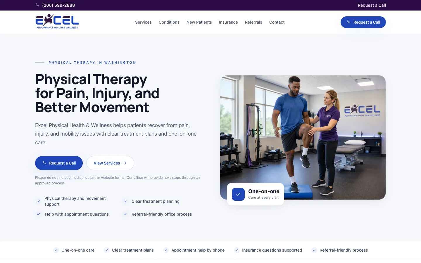 Excel Performance Health & Wellness homepage on desktop