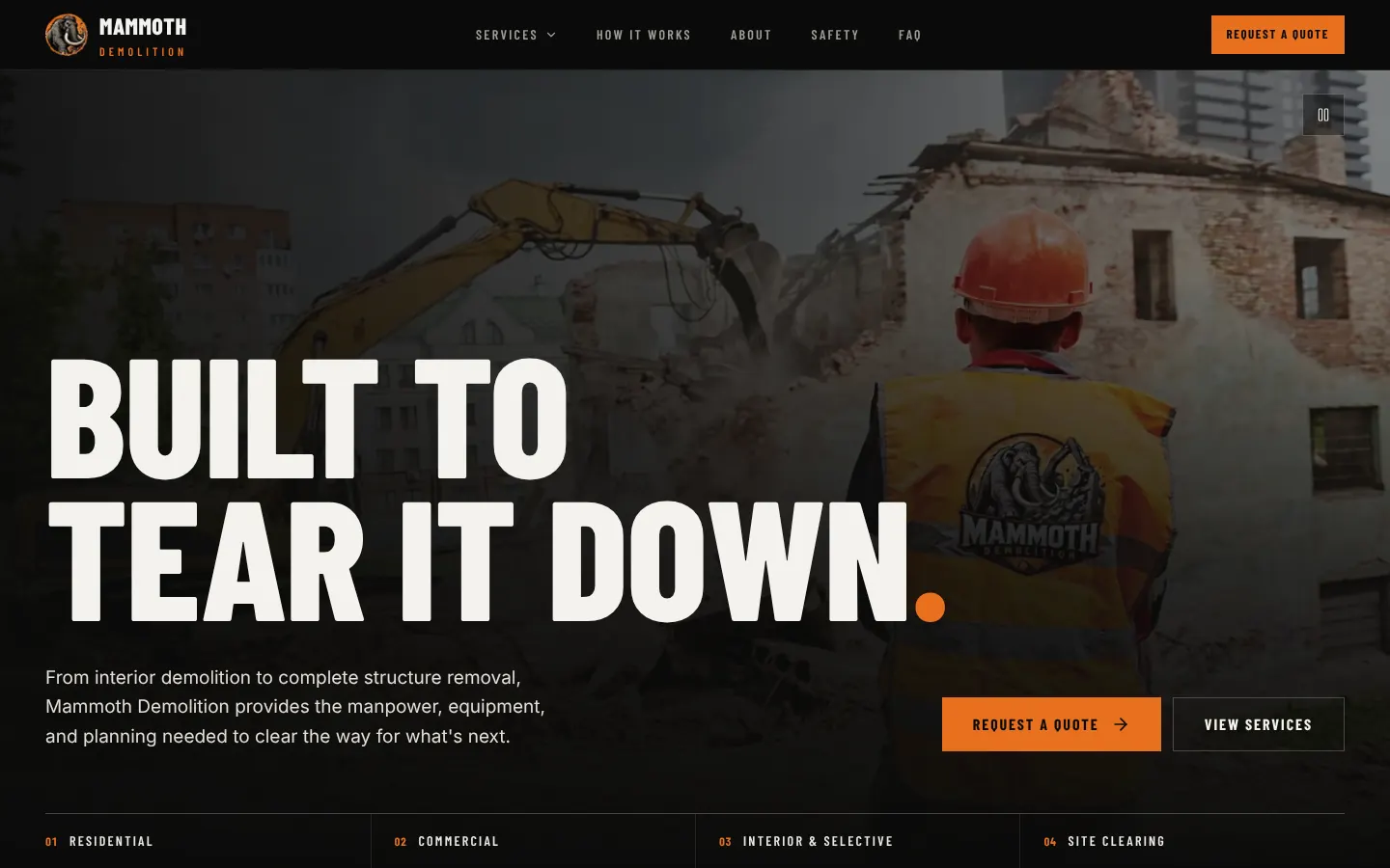 Mammoth Demolition homepage on desktop